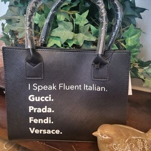LATC I Speak Fluent Italian Small Tote with strap NWT